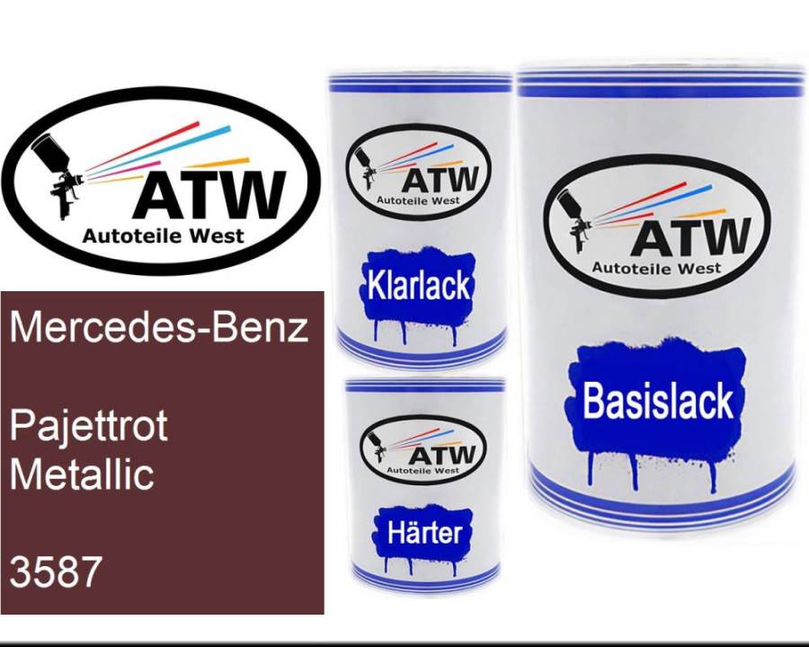 Mercedes-Benz, Pajettrot Metallic, 3587: 500ml Lackdose + 500ml Klarlack + 250ml Härter - Set, von ATW Autoteile West.